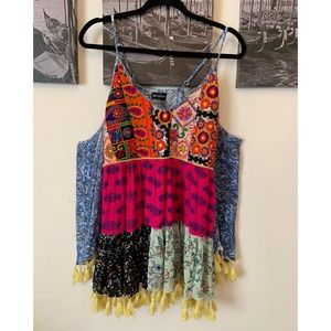 Multi Cold Shoulder Mirror Embroidered Dress PLT